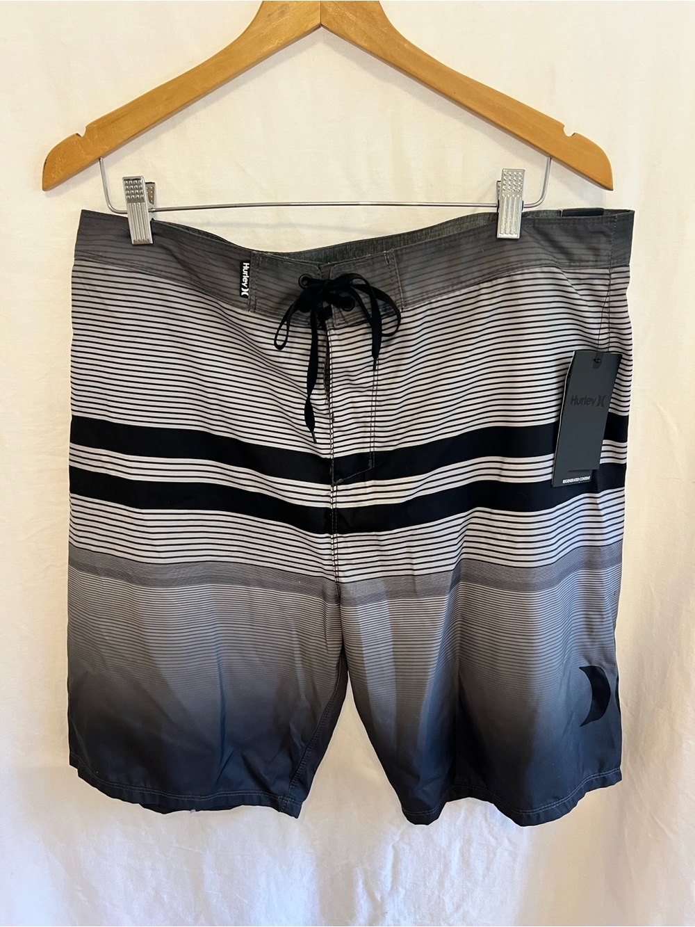 Hurley Men’s Black & Gray Striped Board Shorts